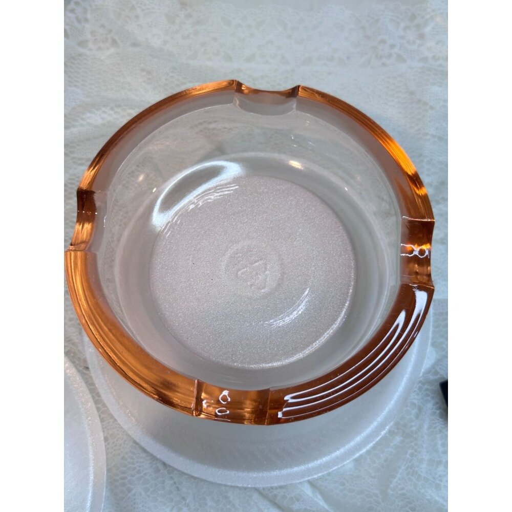 Carnival Glass Orange Pink Dish Trinket Holder Iridescent Retro Smoking Gift 5"